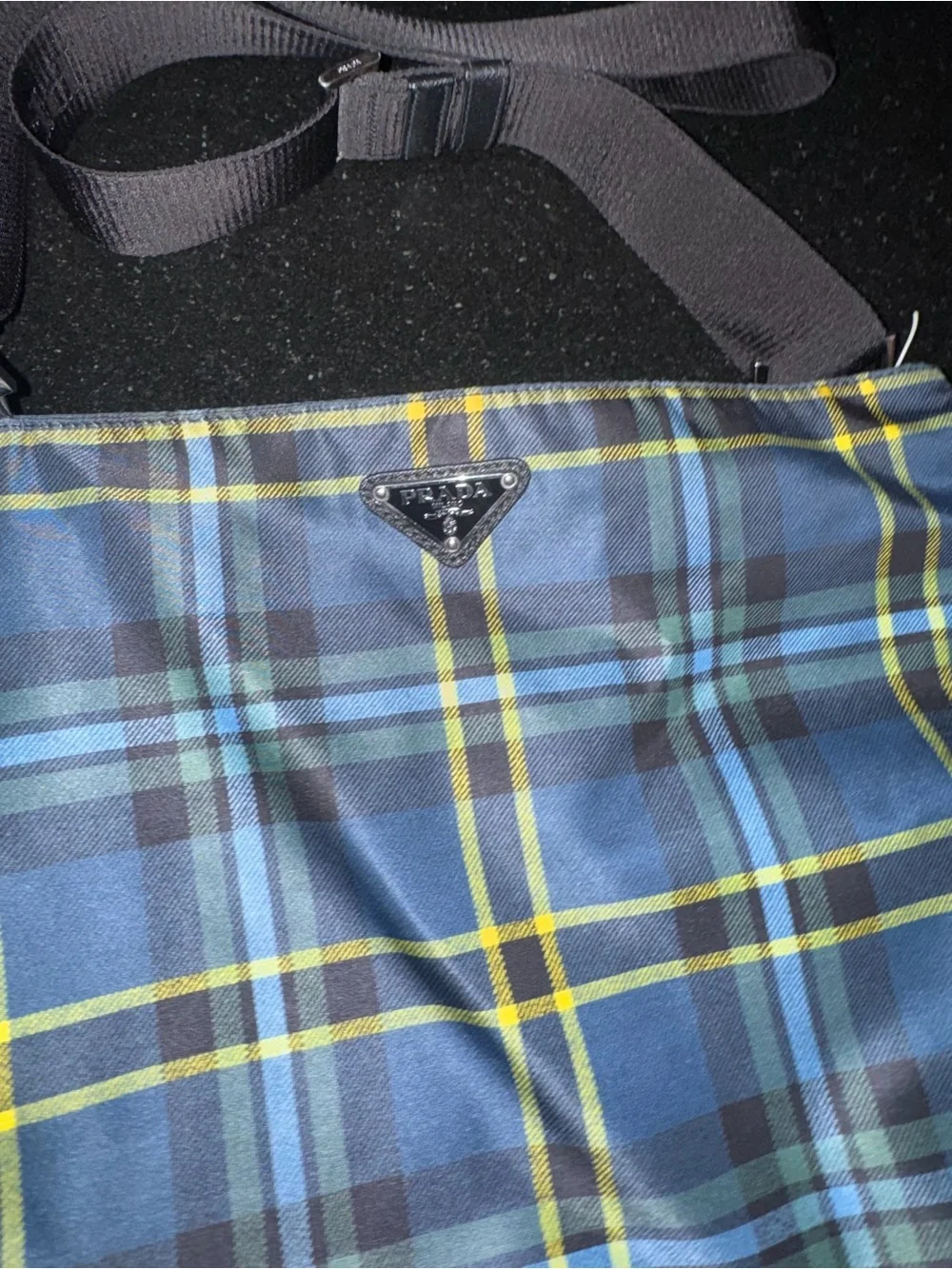 Prada Navy, Light Blue & Yellow Plaid Messenger Bag